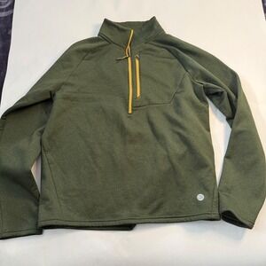 LL Bean Mens Mountain Fleece Half Zip Pullover Green Medium Outdoor Hiking Gorp‎